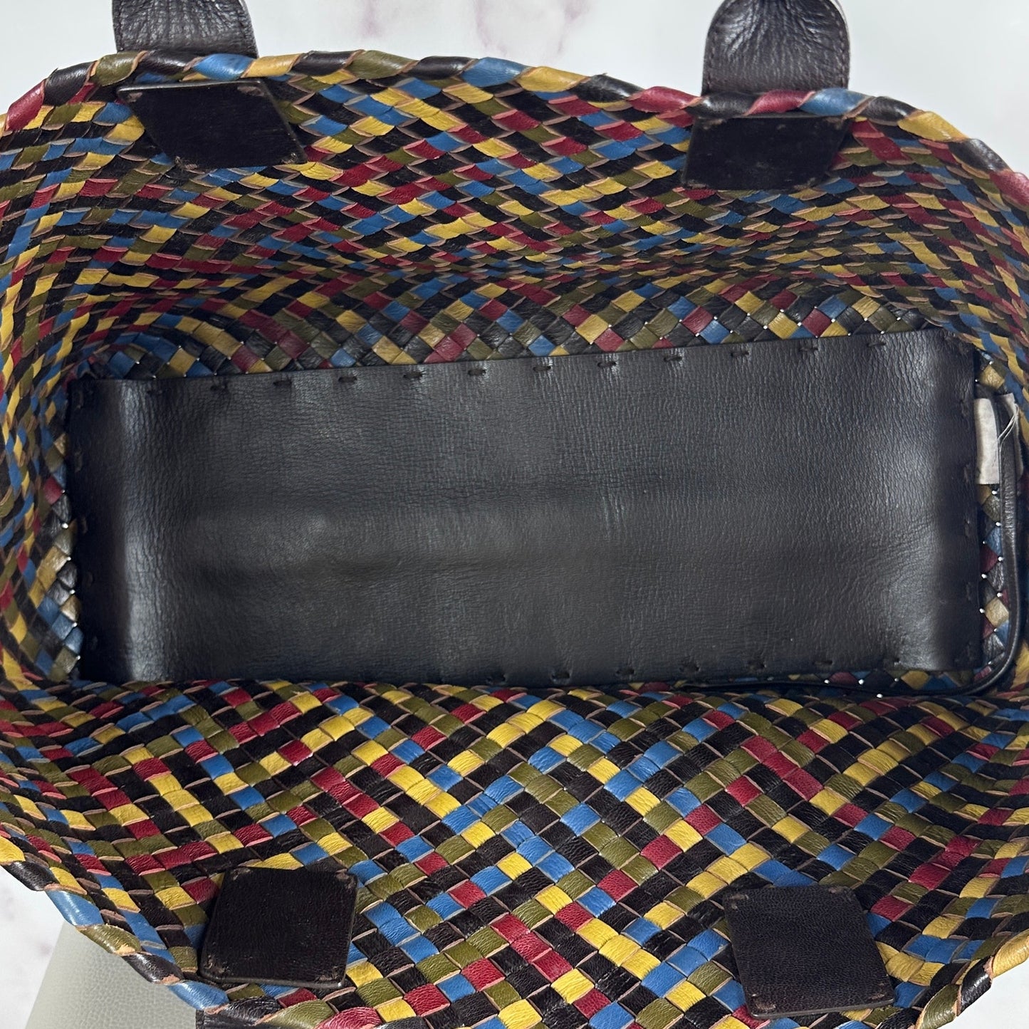 Bottega Veneta Intrecciato Cabat Multicolor Woven Leather Purse