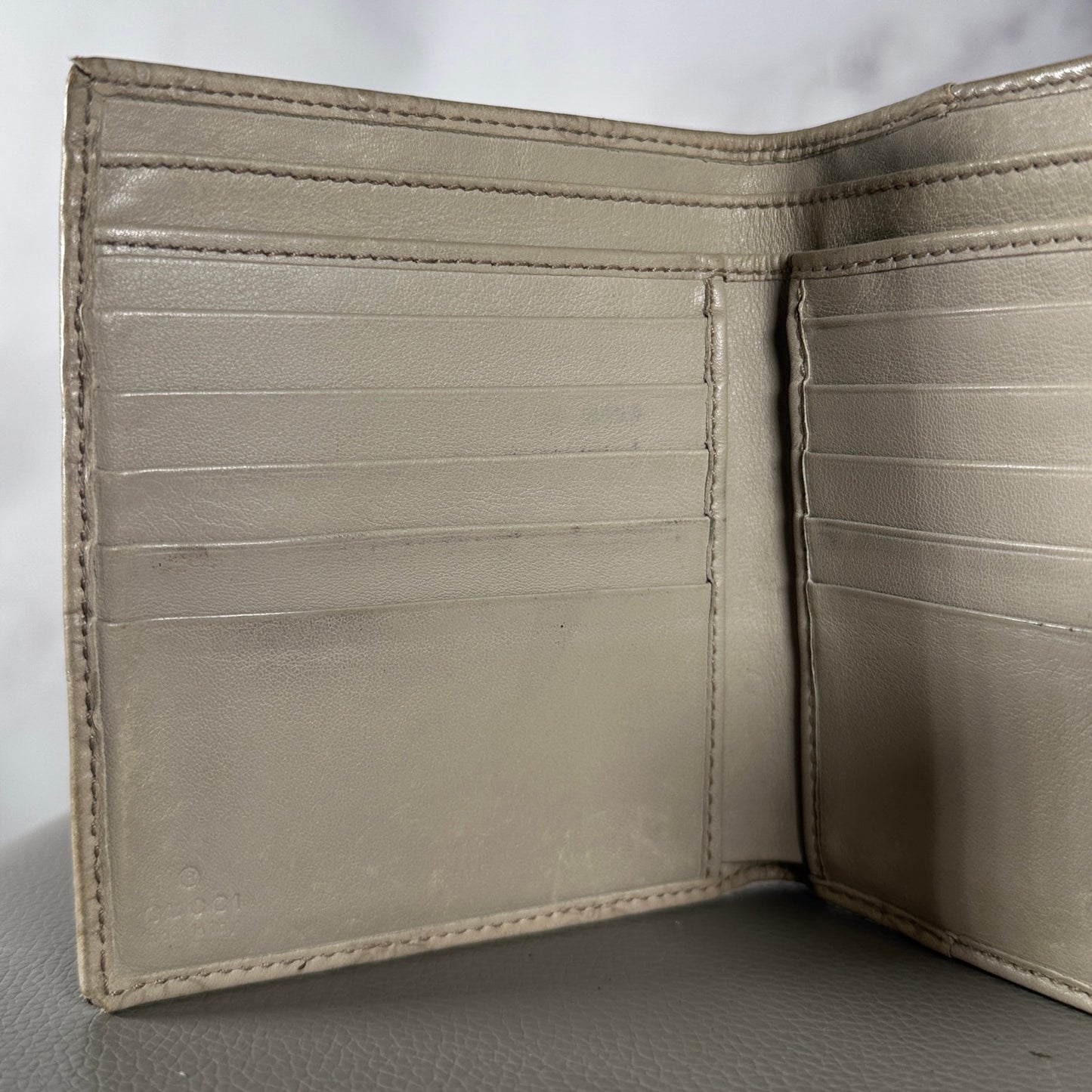 Gucci Cream Bifold Monogram Button Wallet