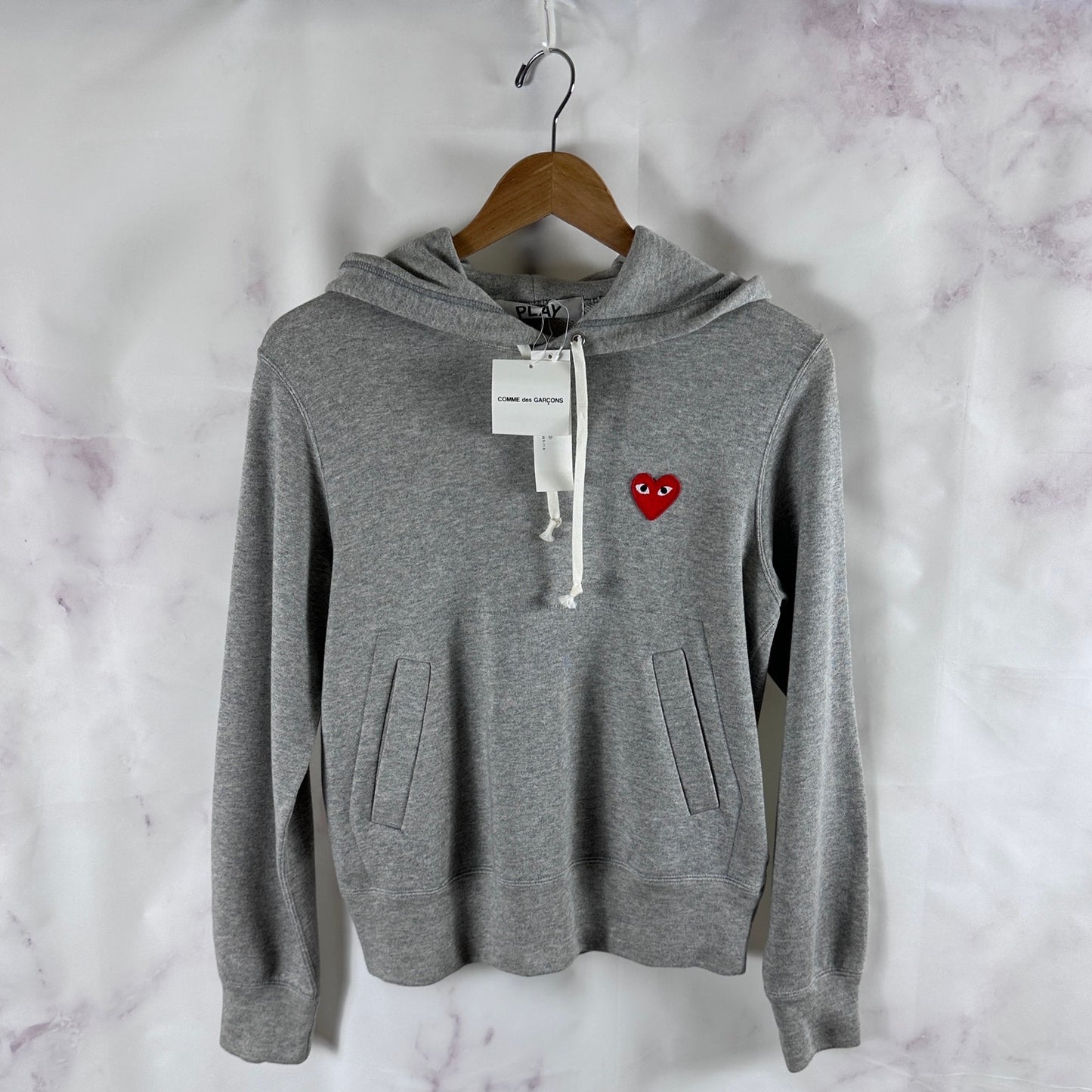 CDG PLAY Heather Grey Heart Logo Hoodie