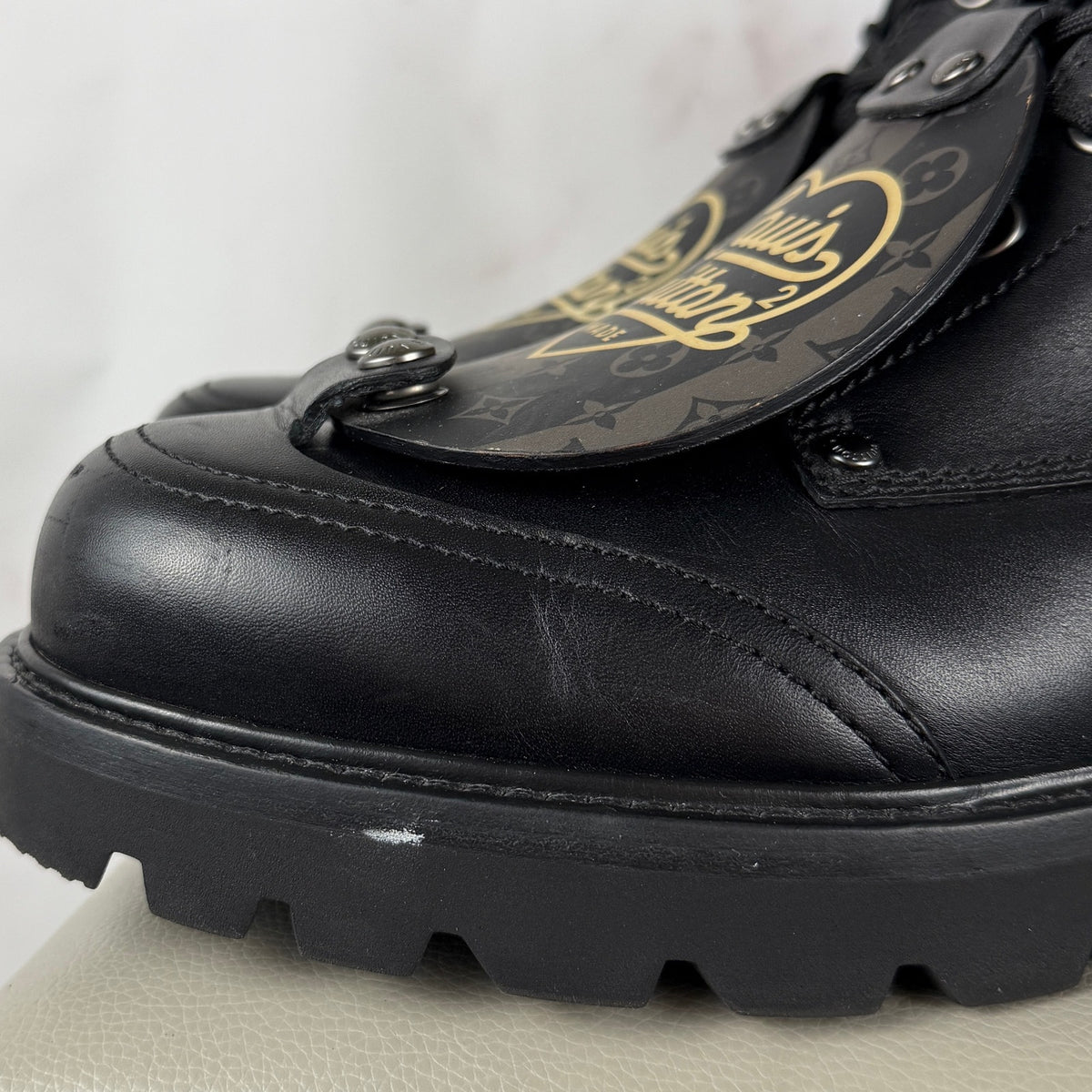 Louis Vuitton x Nigo Oberkampf LV Made Black Leather Ankle Boot