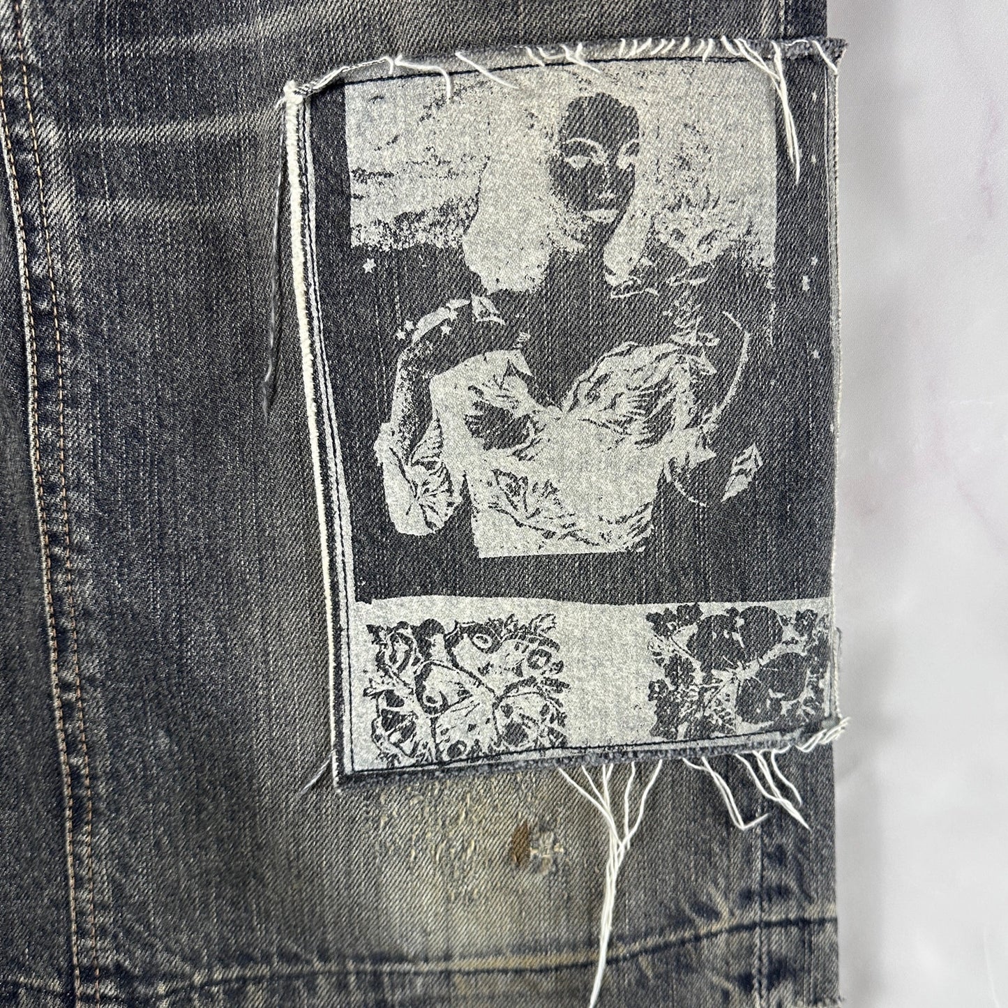 Hysteric Glamour Studded & Repaired Grey Denim Skirt