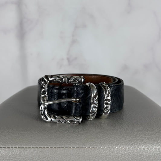 Claudio Calestani Handmade Iguana & Silver Buckle Belt