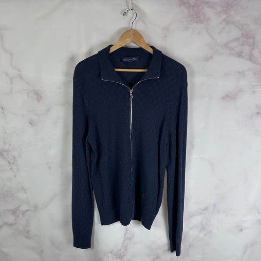 Louis Vuitton Damier Signature Zip-Through Navy Cardigan Sweater