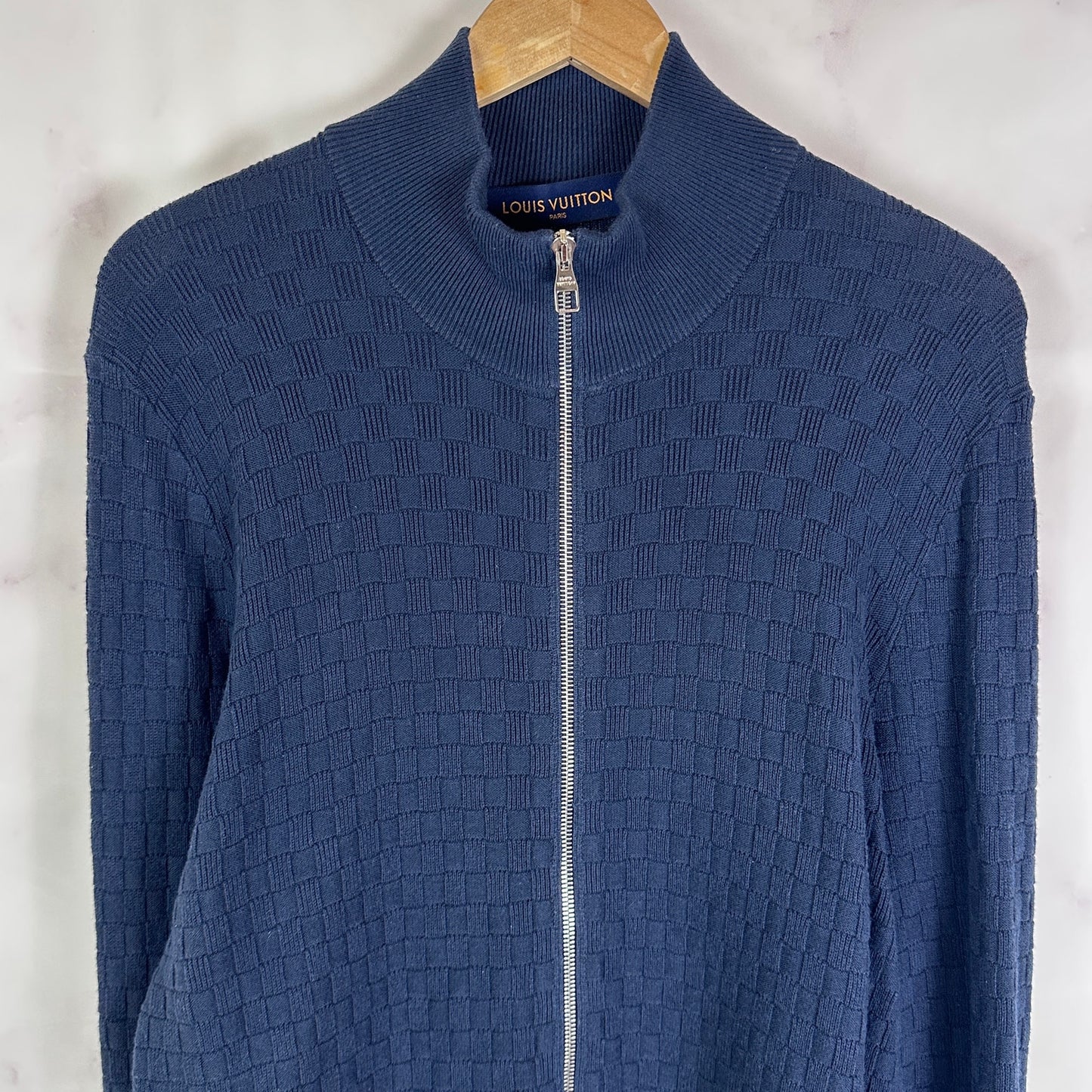 Louis Vuitton Damier Signature Zip-Through Navy Cardigan Sweater